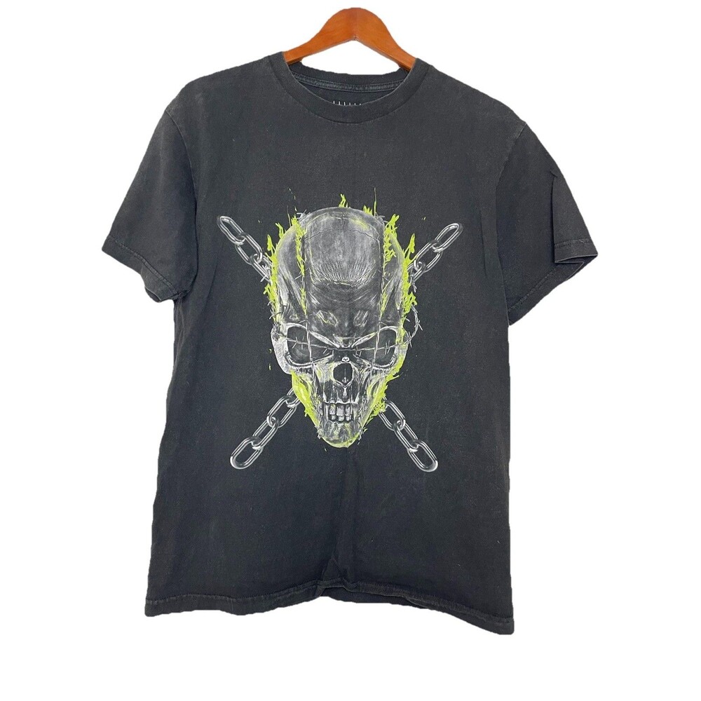 Susboy Black Tshirt Mens Medium Neon Spray Paint Skull Graphic